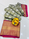 Mahendi green color kanchipuram silk saree with zari woven work