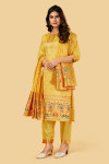 Light yellow color paithani silk unstitched dress