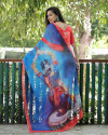 Multi color soft linen cotton saree with digital printed work