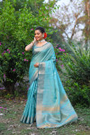 Rama green color soft maheshwari silk saree with zari weaving work
