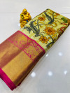 Pista green color kanchipuram silk saree with digital printed work