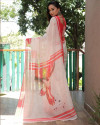 Off white color soft linen cotton saree with digital printed work