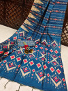 Blue color tussar silk saree with digital printed work