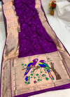 Purple color paithani silk saree with zari weaving work