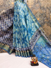 Firoji color soft cotton silk saree with printed work