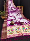 Magenta color dola silk saree with shibori print & meenakari weaving work