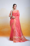 Gajari color tussar silk saree with zari woven work