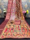 Brown color soft pashmina silk saree with kalamkari printed work