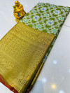 Mahendi green color kanchipuram silk saree with woven design