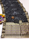 Black color hand bandhej silk saree with zari weaving work