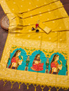 Yellow color soft handloom raw silk saree with woven design