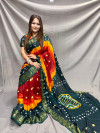 Multi color bandhani silk saree with hand bandhej work