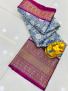 Blue color kanchipuram silk saree with zari woven work