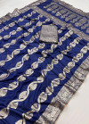 Blue color dola silk saree with zari weaving work