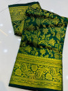 Bottle green color banarasi silk saree with zari weaving work