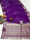 purple color hand bandhej silk saree with zari weaving work