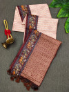 Peach color soft silk saree with zari weaving work