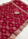 Maroon color soft dola silk saree with zari weaving work