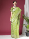 Parrot green color soft maheshwari silk saree with zari weaving work