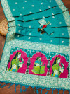 Rama green color soft handloom raw silk saree with woven design