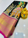 Black color kanchipuram silk saree with kalamkari design
