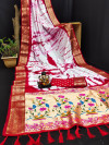 Red color dola silk saree with shibori print & meenakari weaving work