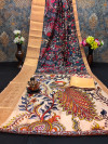 Multi color soft pashmina silk saree with kalamkari printed work