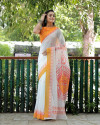 White color soft linen cotton saree with digital printed work