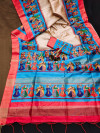 Beige and firoji color tussar silk saree with kalamkari printed design
