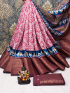 Peach color pashmina silk saree with digital printed work