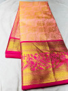 Baby pink color kanchipuram silk saree with zari weaving work