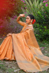 Golden yellow color soft maheshwari silk saree with zari weaving work
