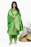 Green color pure soft silk unstitched dress