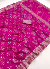 Pink color soft dola silk saree with zari weaving work