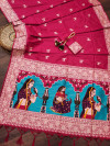 Pink color soft handloom raw silk saree with woven design