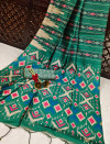 Bottle green color tussar silk saree with digital Ikkat printed work