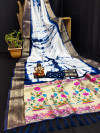 Navy blue color dola silk saree with shibori print & meenakari weaving work