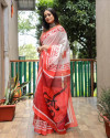 Maroon color soft linen cotton saree with digital printed work