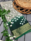Gray and bottle green color hand bandhej silk saree with zari weaving work