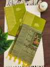Mahendi green color soft handloom raw silk saree with woven design