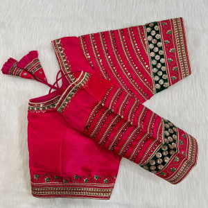 South silk heavy embroidery work rani pink color blouse
