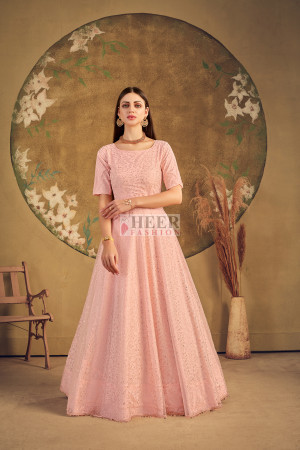 Peach colour net gown best sale