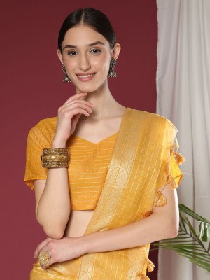 Yellow color soft maheshwari silk saree with zari weaving work