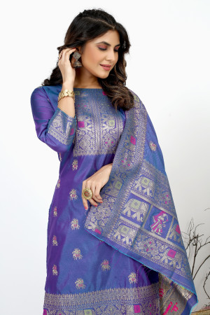 Purple color pure soft silk unstitched dress