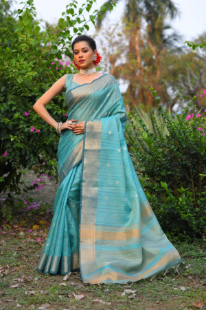 Rama green color soft maheshwari silk saree with zari weaving work