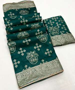 Bottle green color soft dola silk saree with zari weaving work