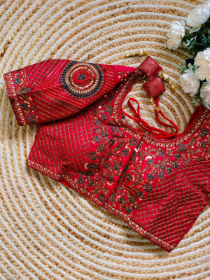 Fancy copper jari heavy embroidery work red color blouse