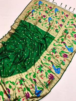 Green color paithani silk saree with zari weaving work