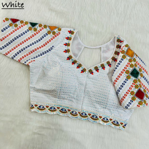 Heavy pure timo silk rainbow sequence work white color blouse