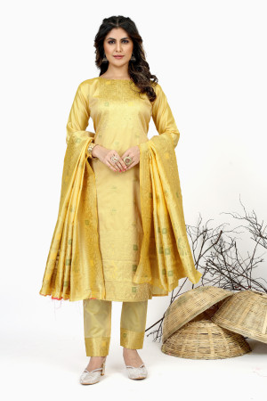 Light yellow color pure soft silk unstitched dress